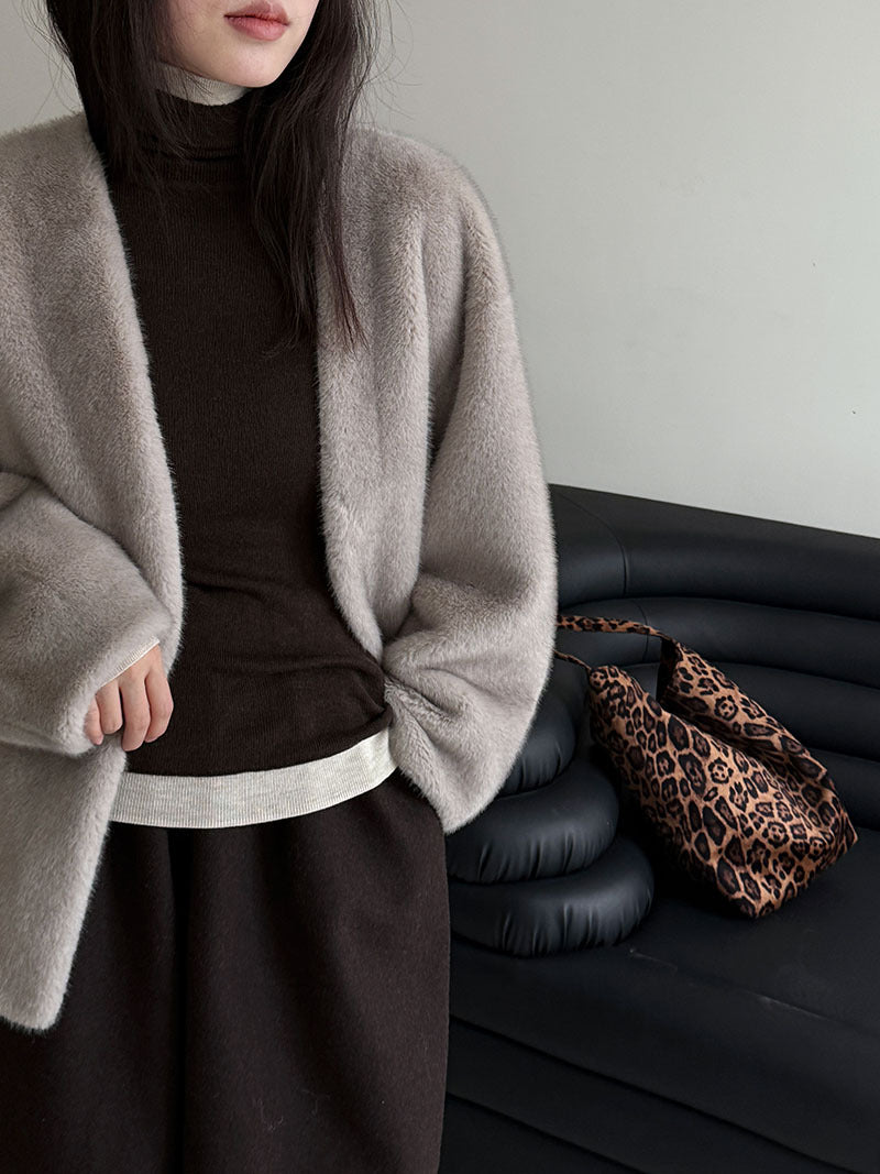 修身顯瘦軟糯撞色高領打底針織衫-3色