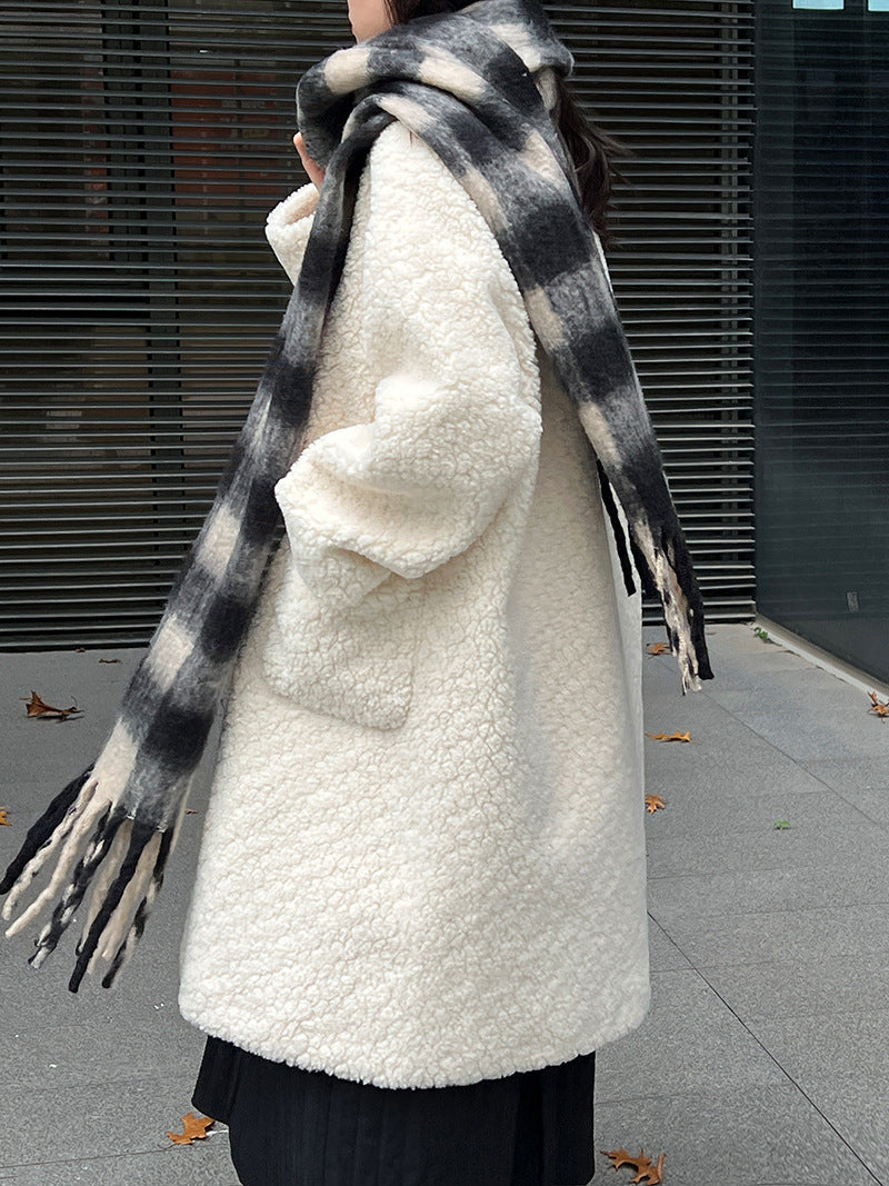 韓系加厚皮毛一體環保皮草羊羔毛大衣外套-2色