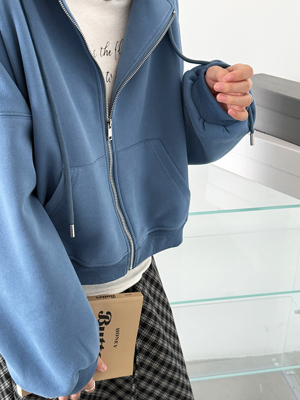美式復古寬鬆連帽拉鍊針織開衫外套