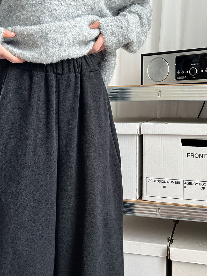 韓系隨性肌理感高腰鬆緊休閒長褲-4色