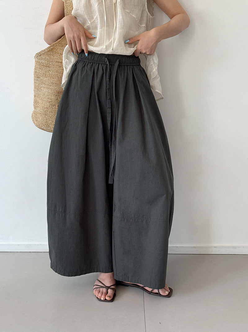 韓系清涼綁帶鬆緊腰休閒寬褲