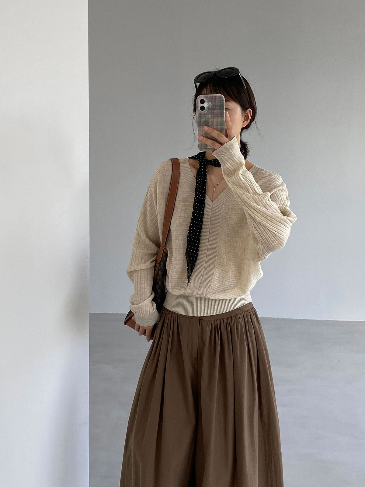 韓系蝙蝠袖V領寬鬆套頭針織上衣-3色