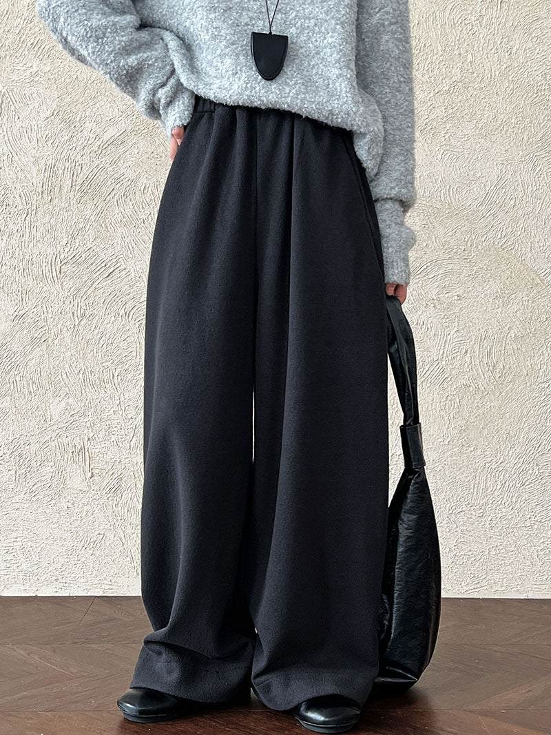 韓系隨性肌理感高腰鬆緊休閒長褲-4色