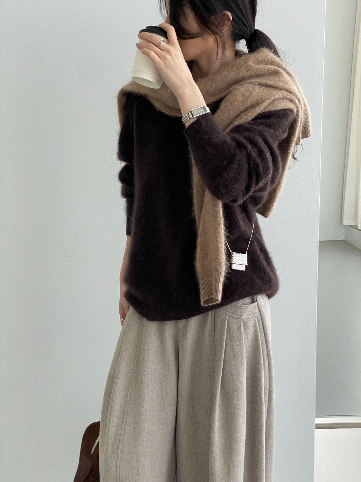 桑蠶絲羊毛V領寬鬆針織毛衣-7色