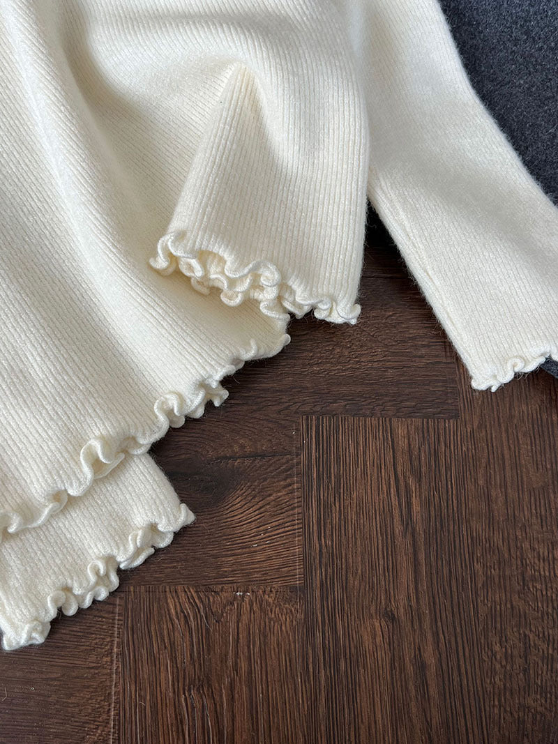 法式修身氣質蕾絲V領顯瘦內搭針織上衣-3色