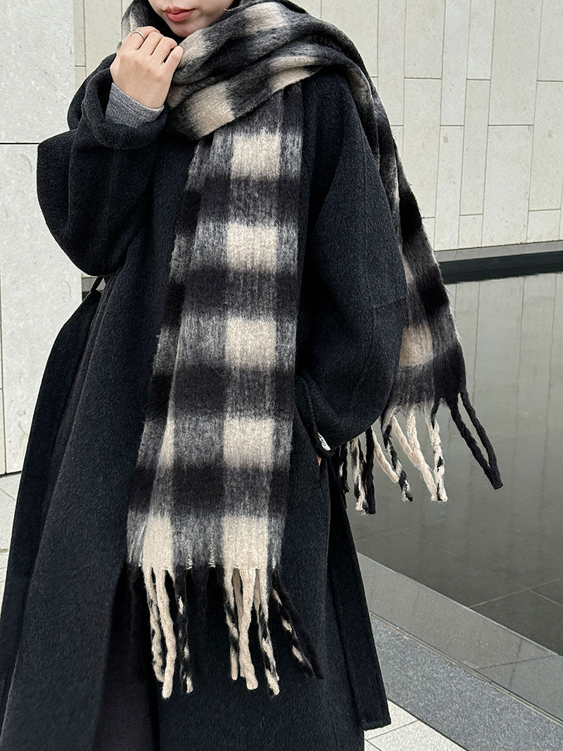 韓版慵懶斜扣領長款雙面呢羊毛大衣外套-3色