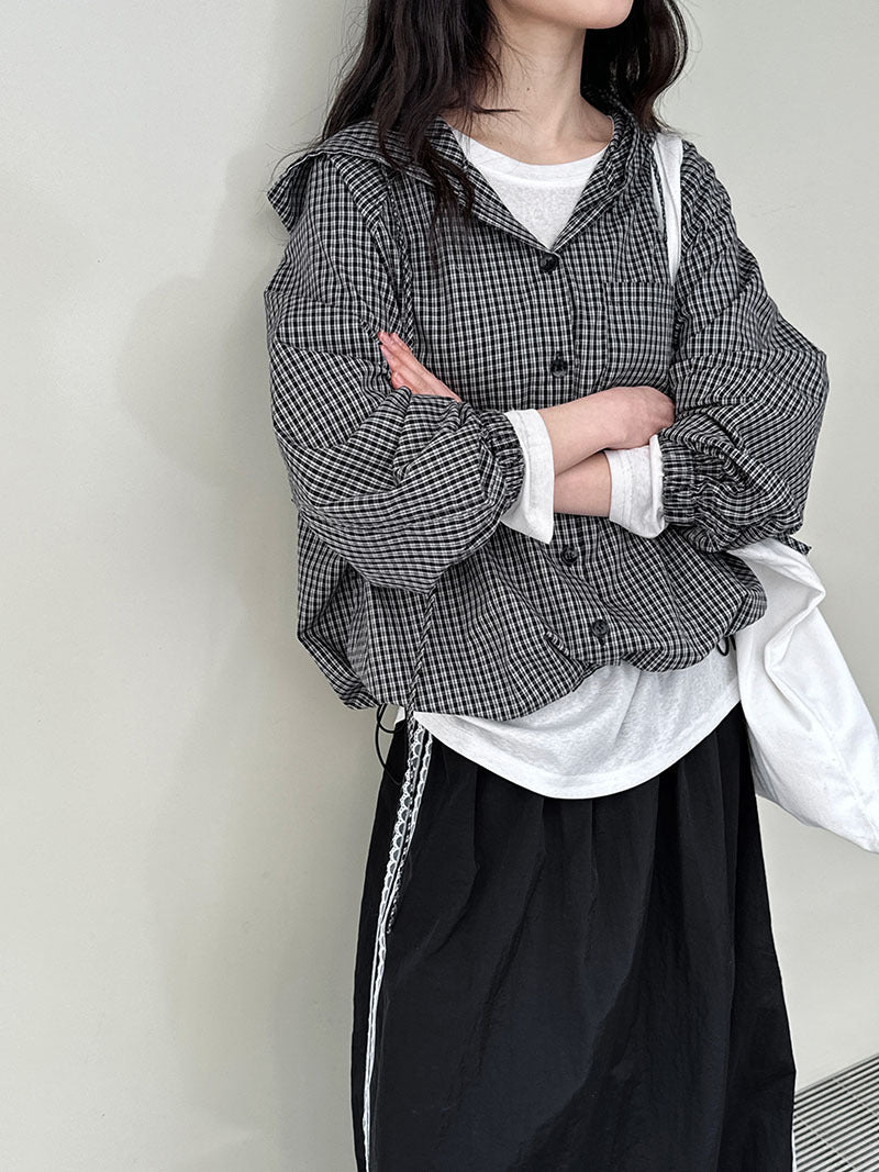韓系復古連帽格子休閒寬鬆外套