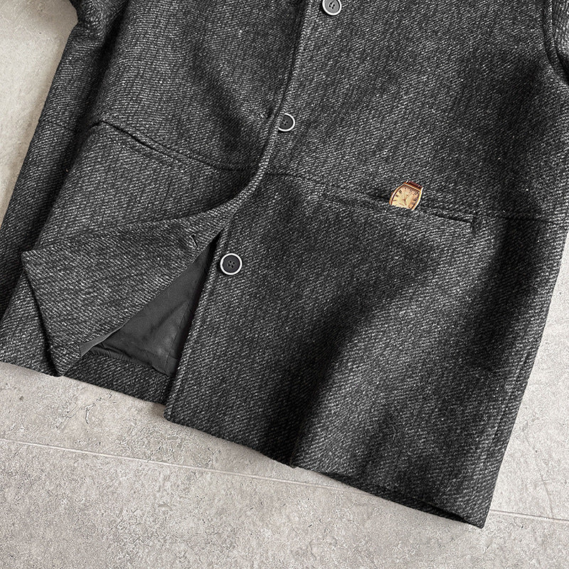 韓系復古翻領氣質撞色羊毛夾克外套-2色