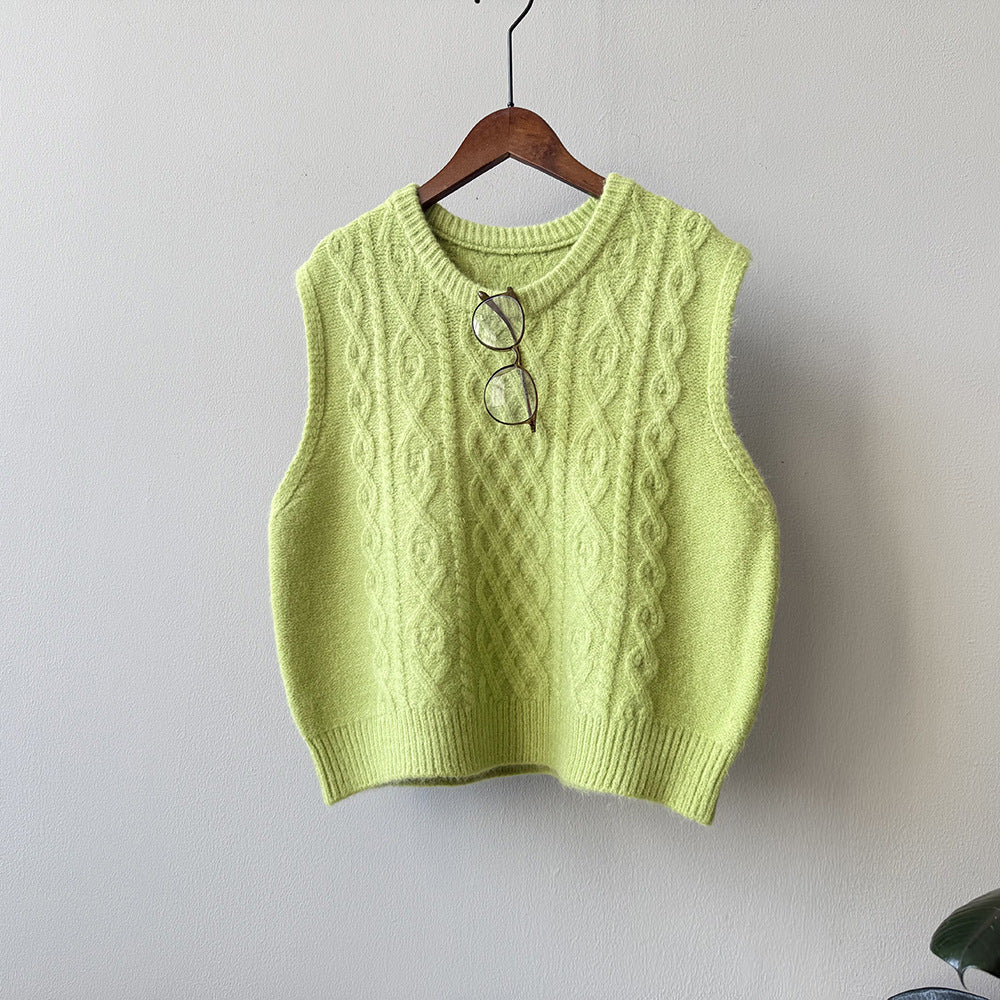 (48H出貨)糖果色圓領麻花軟糯針織背心馬甲-6色