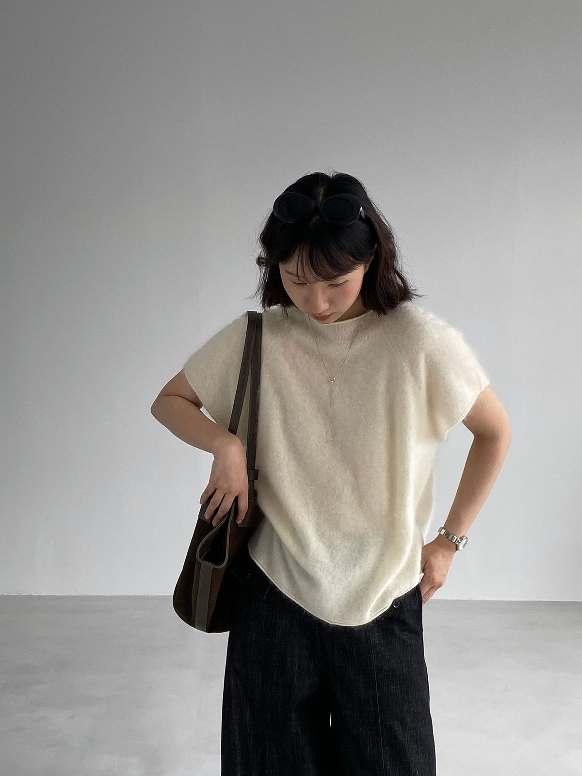 羊絨軟糯寬鬆圓領短袖針織上衣-6色