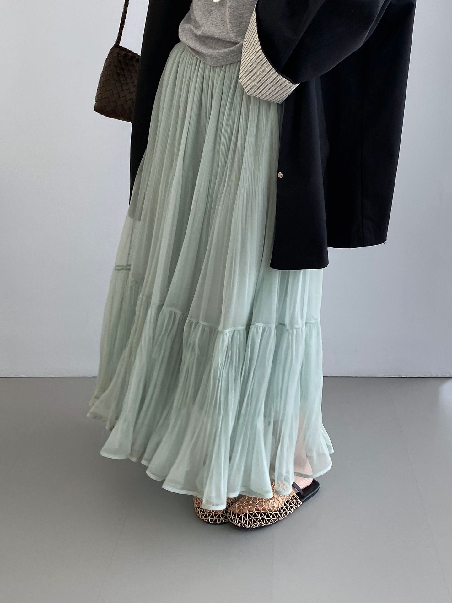 韓系溫柔飄逸網紗拼接百搭浪漫半身裙-3色