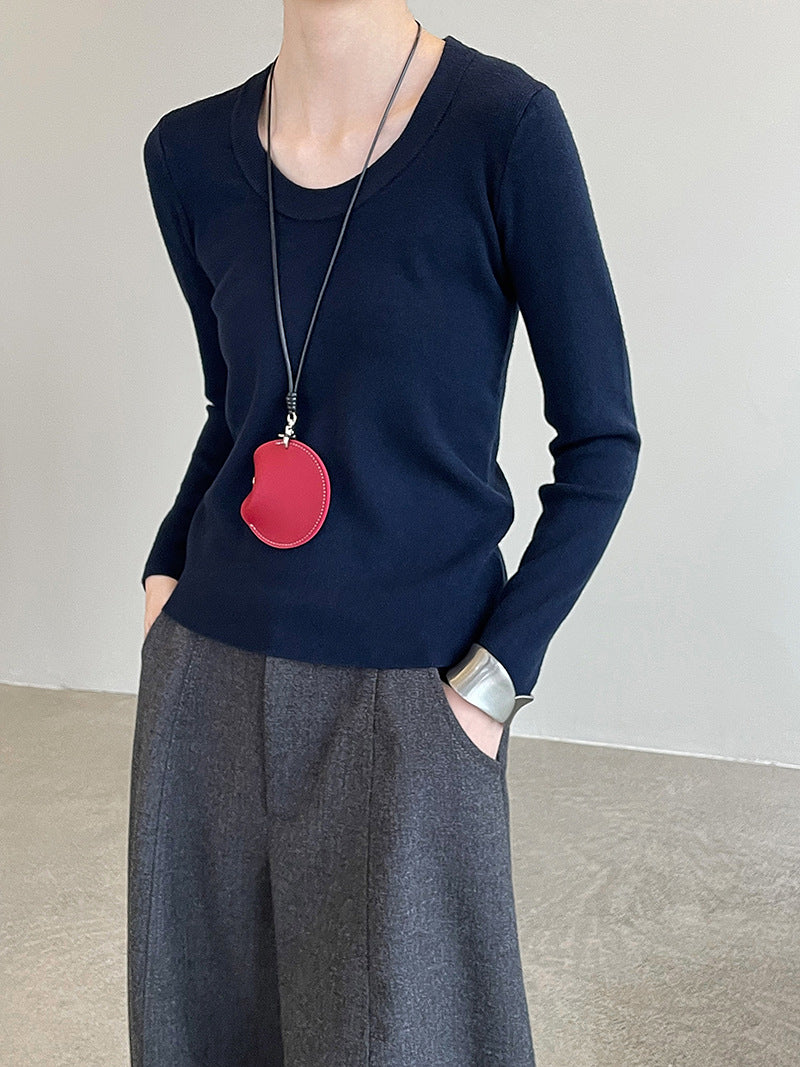 U領露鎖骨顯瘦軟糯針織打底衫-8色