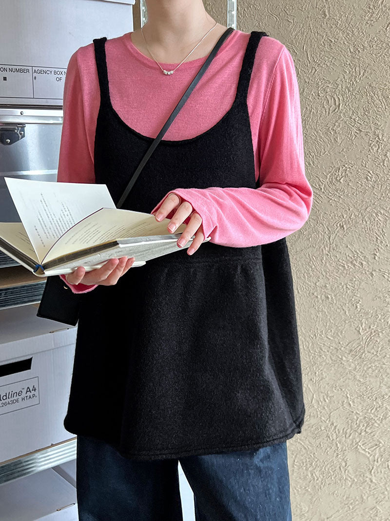 韓系慵懶風U領氣質針織吊帶背心上衣-4色