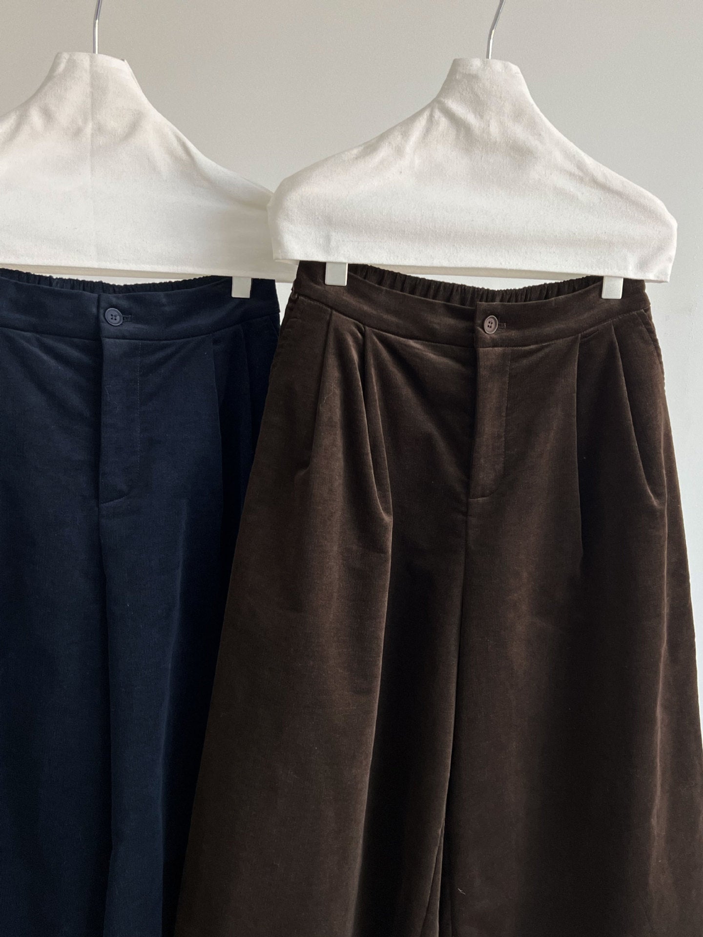 簡約慵懶燈芯絨高腰復古闊腿褲-2色