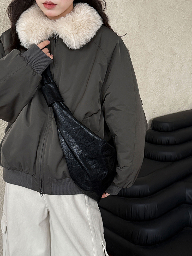 韓系保暖毛毛領夾棉夾克外套-2色