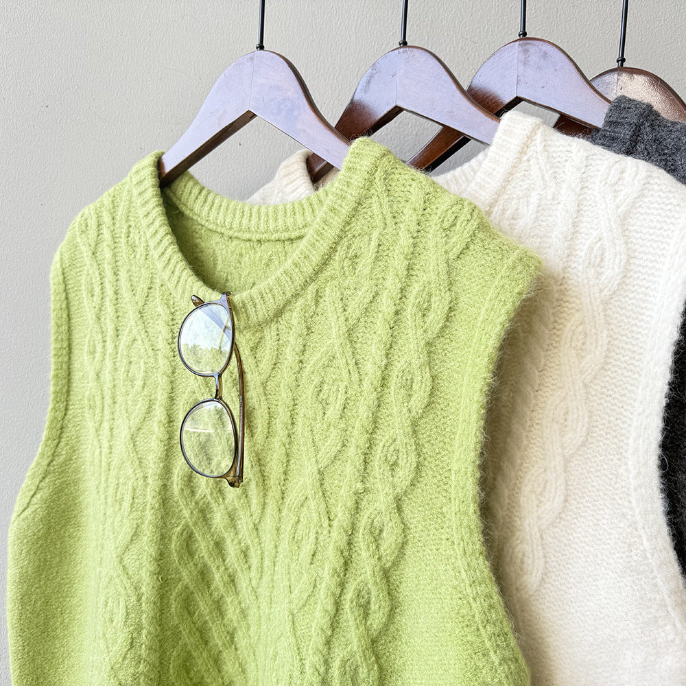 (48H出貨)糖果色圓領麻花軟糯針織背心馬甲-6色