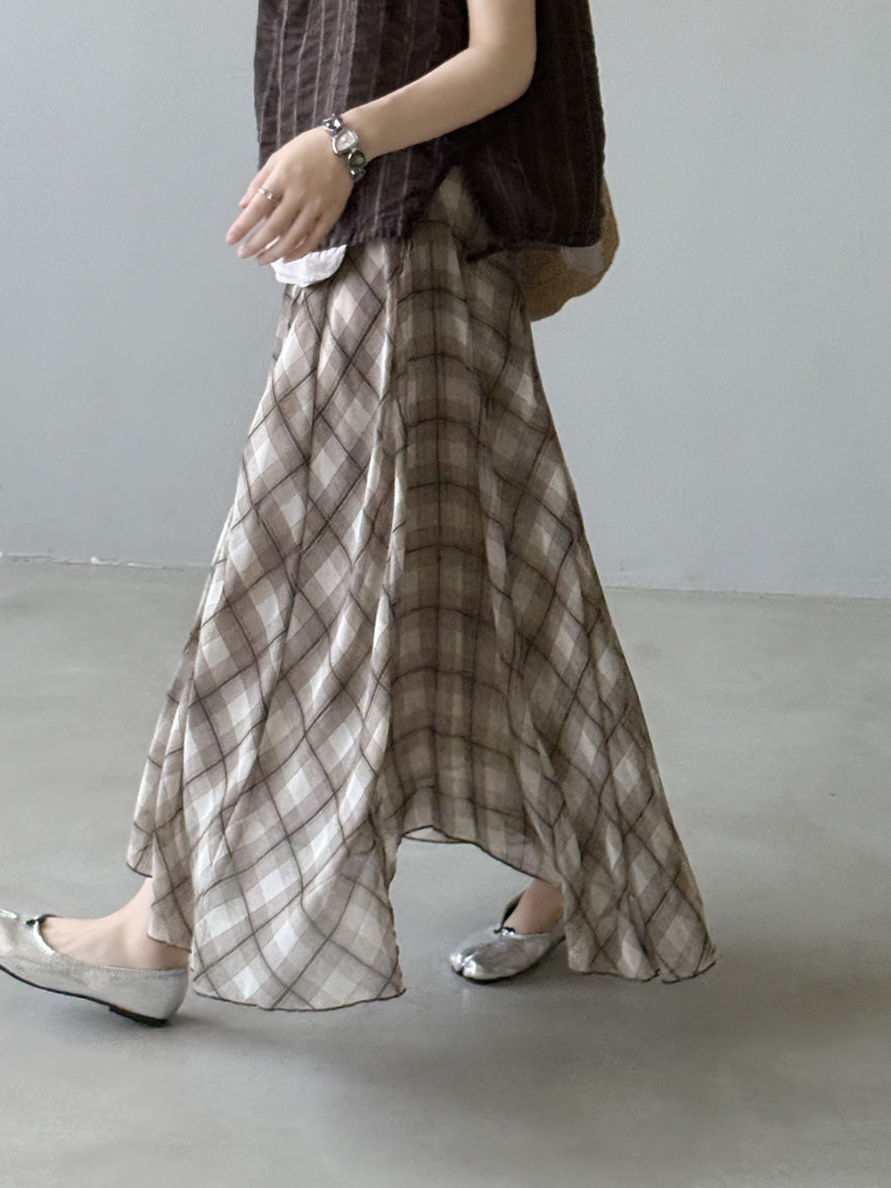 日系原宿風條紋背心＋格紋半身裙-兩件式套裝(分開販售)