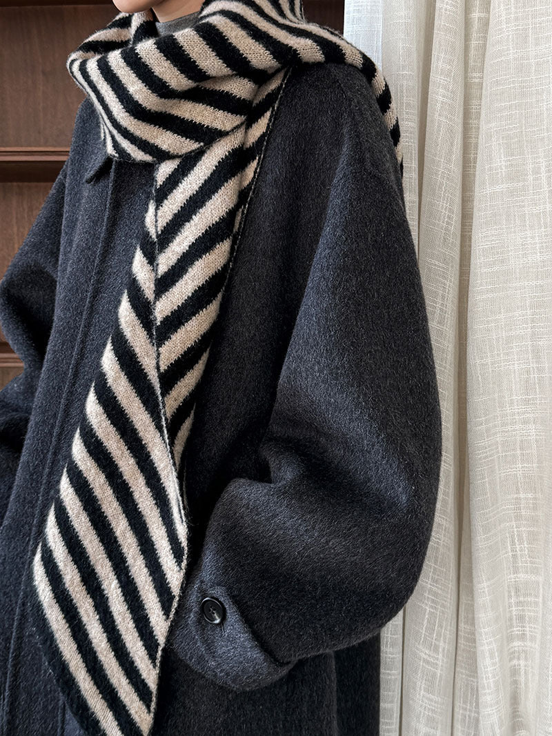 韓系高質感羊毛翻領拉鍊雙面呢大衣外套-2色