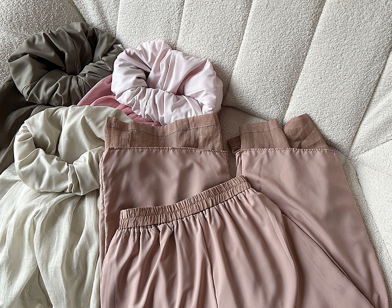 韓系苧麻鬆緊腰直筒闊腿休閒褲-4色