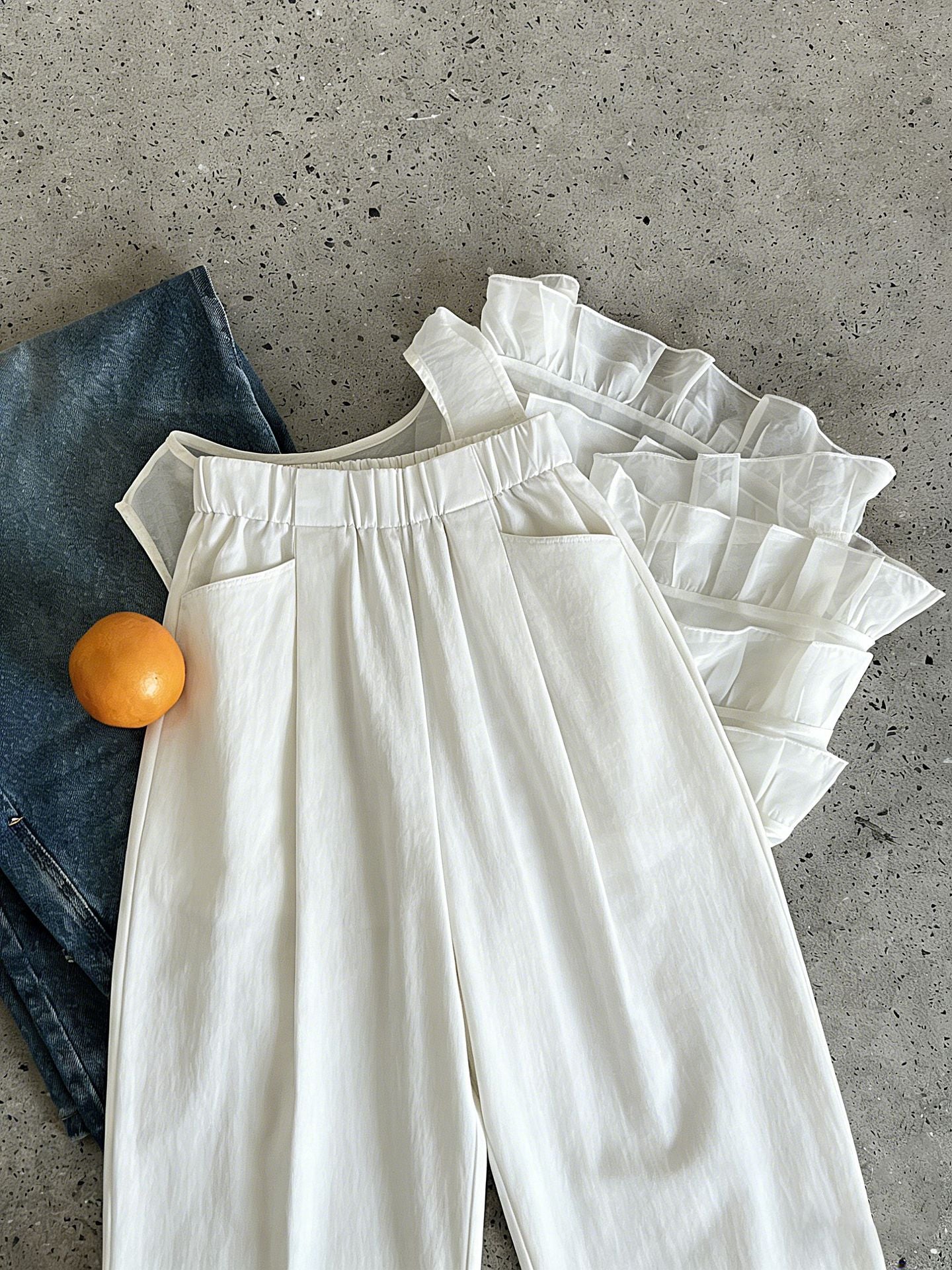 韓系亞麻垂墜感鬆緊腰闊腿褲-3色