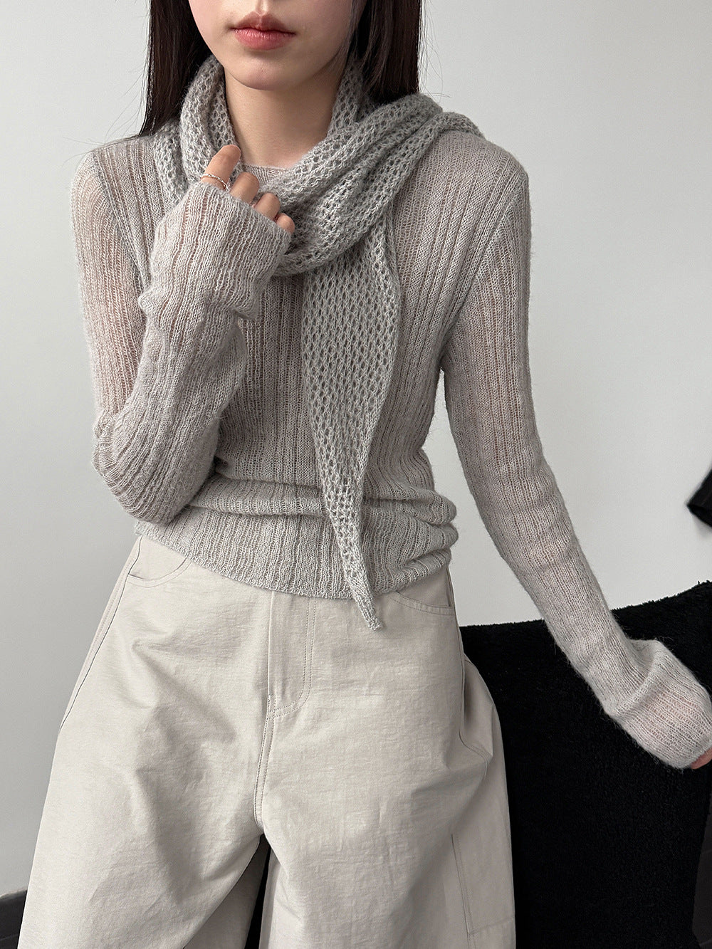 輕奢慵懶軟糯羊毛針織衫+披肩-兩件式套裝-5色