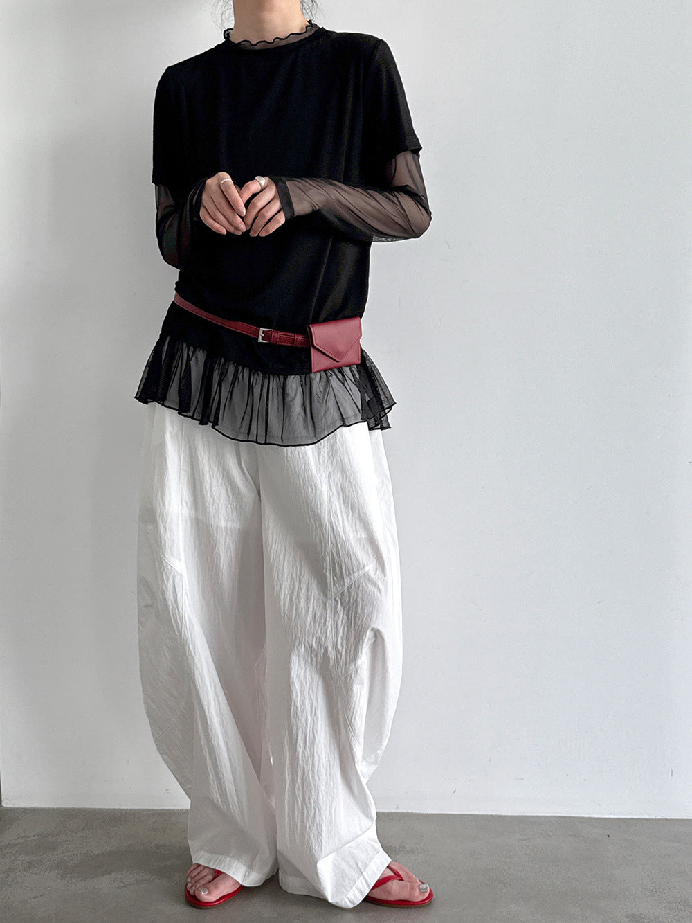 網紗拼接假兩件防曬上衣-3色