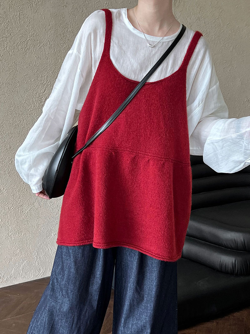 韓系慵懶風U領氣質針織吊帶背心上衣-4色