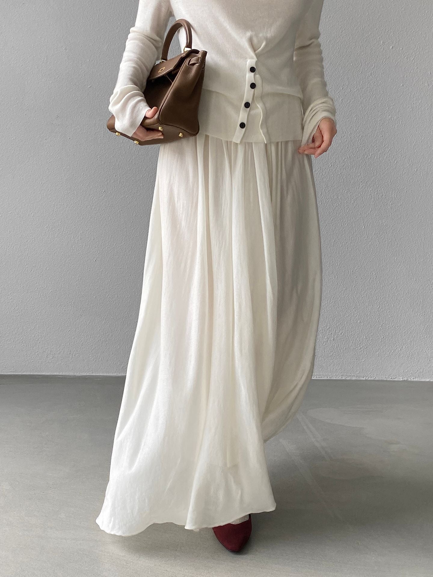 天絲垂墜感氣質優雅百褶半身裙-4色