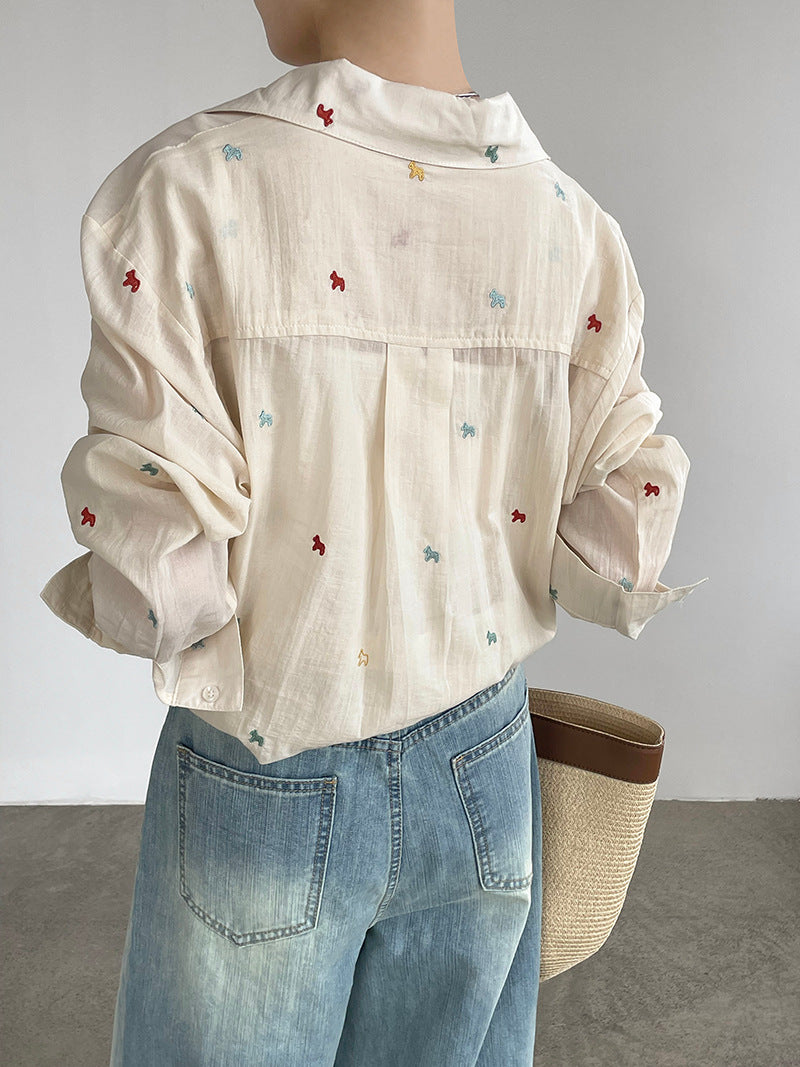 韓系彩色小馬刺繡防曬襯衫