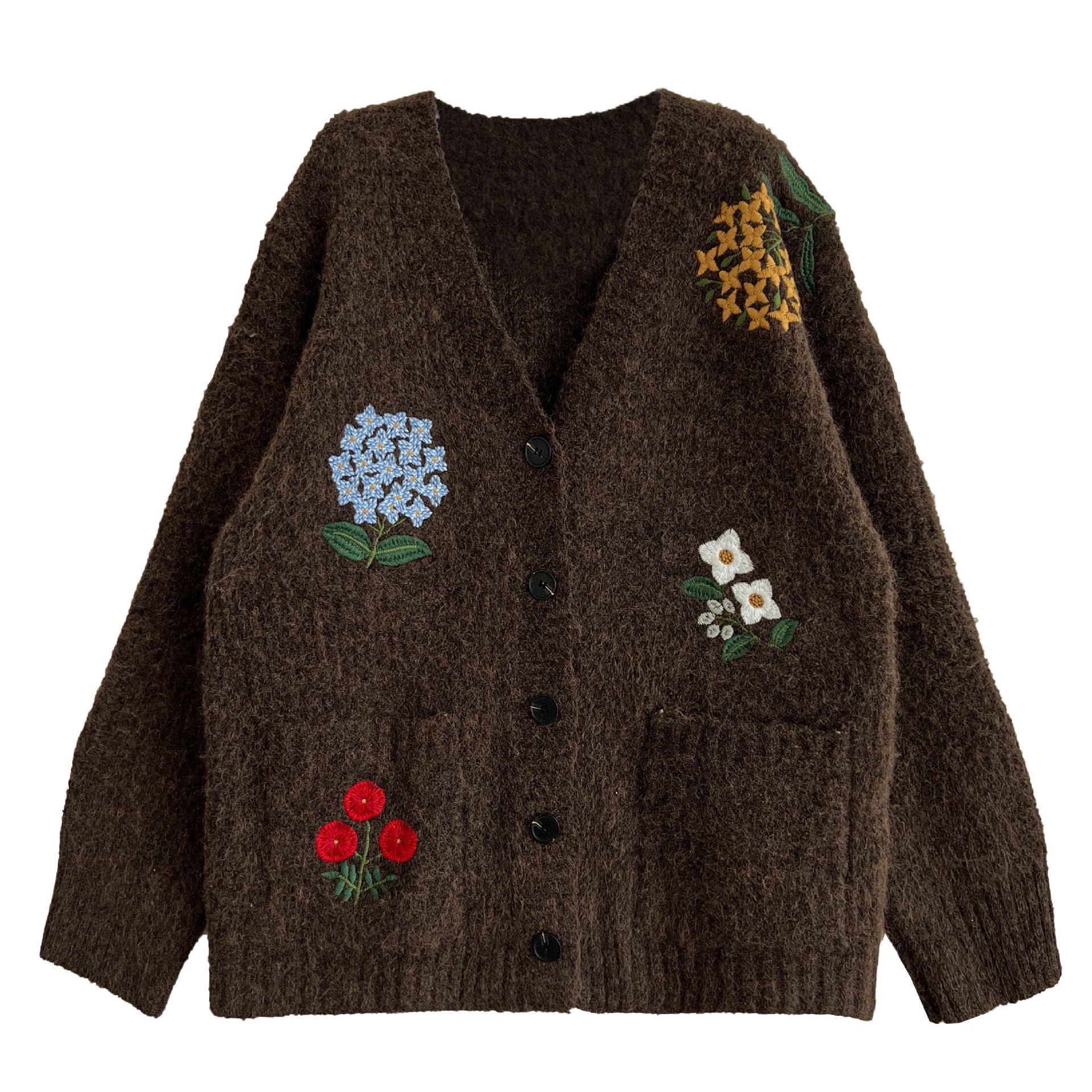 韓系復古軟糯花卉刺繡針織開衫外套-4色