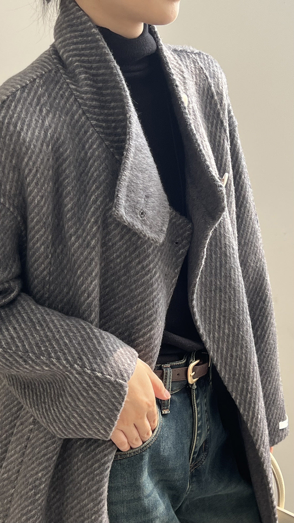 (48H出貨)高級厚版斜紋輪廓雙面混羊毛大衣-2色