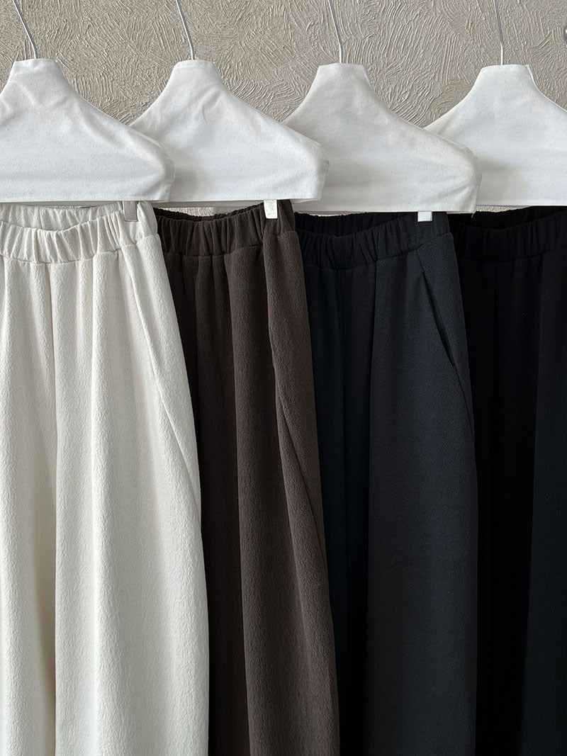 韓系隨性肌理感高腰鬆緊休閒長褲-4色