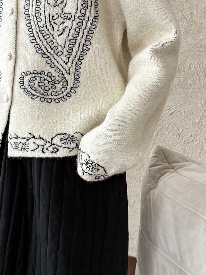 (48H出貨)簡約復古刺繡單排扣針織毛衣開衫