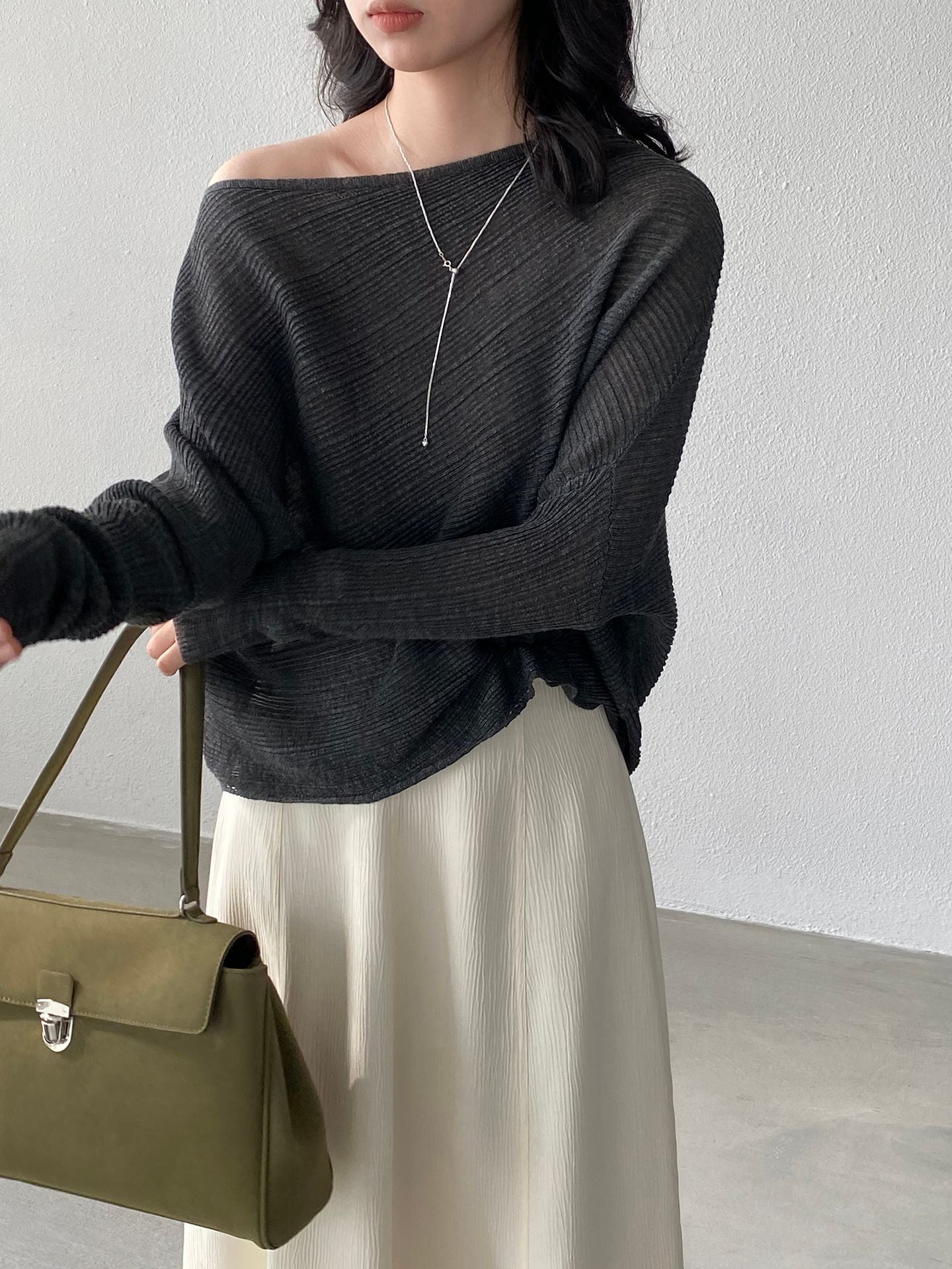 韓系氛圍感慵懶不規則蝙蝠袖針織衫-7色