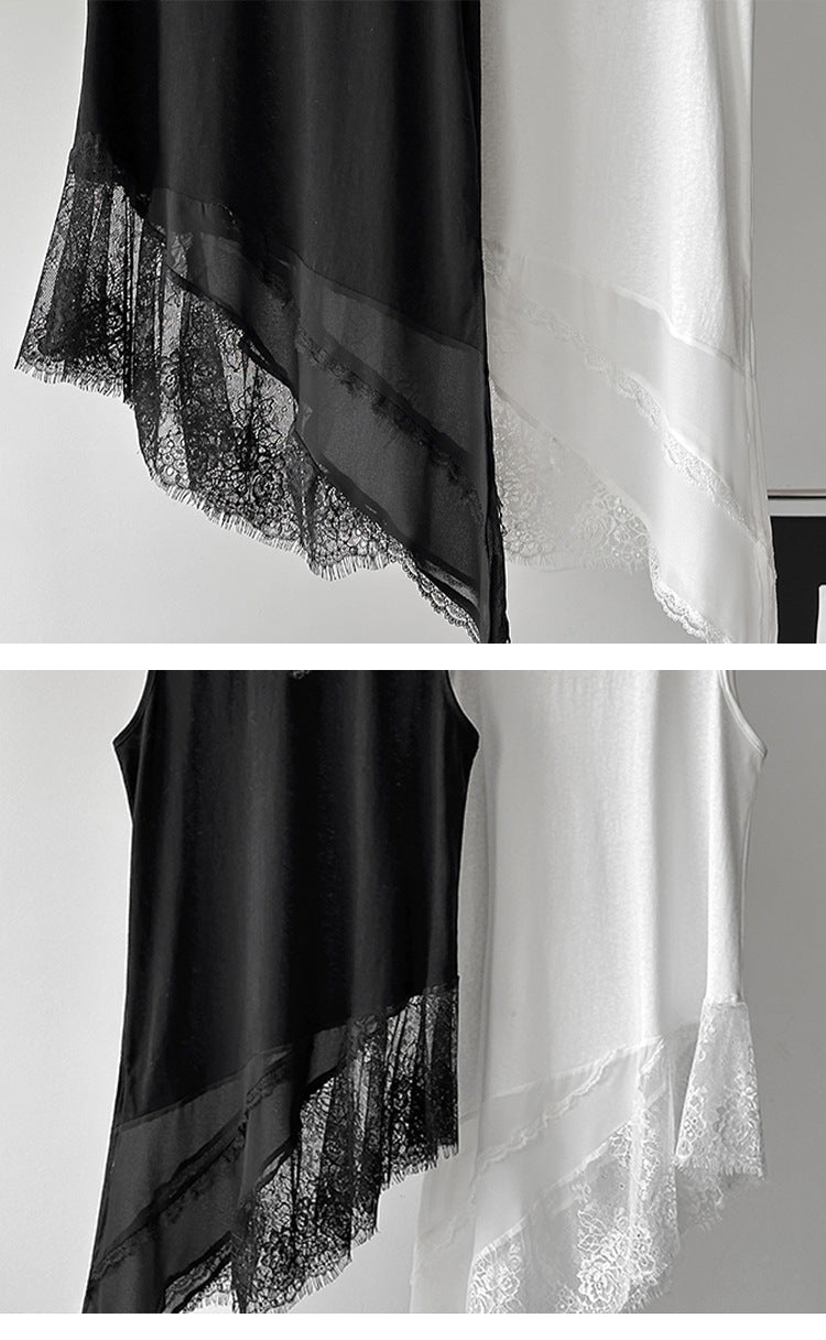 韓系優雅白月光網紗拼接透視針織打底衫-2色