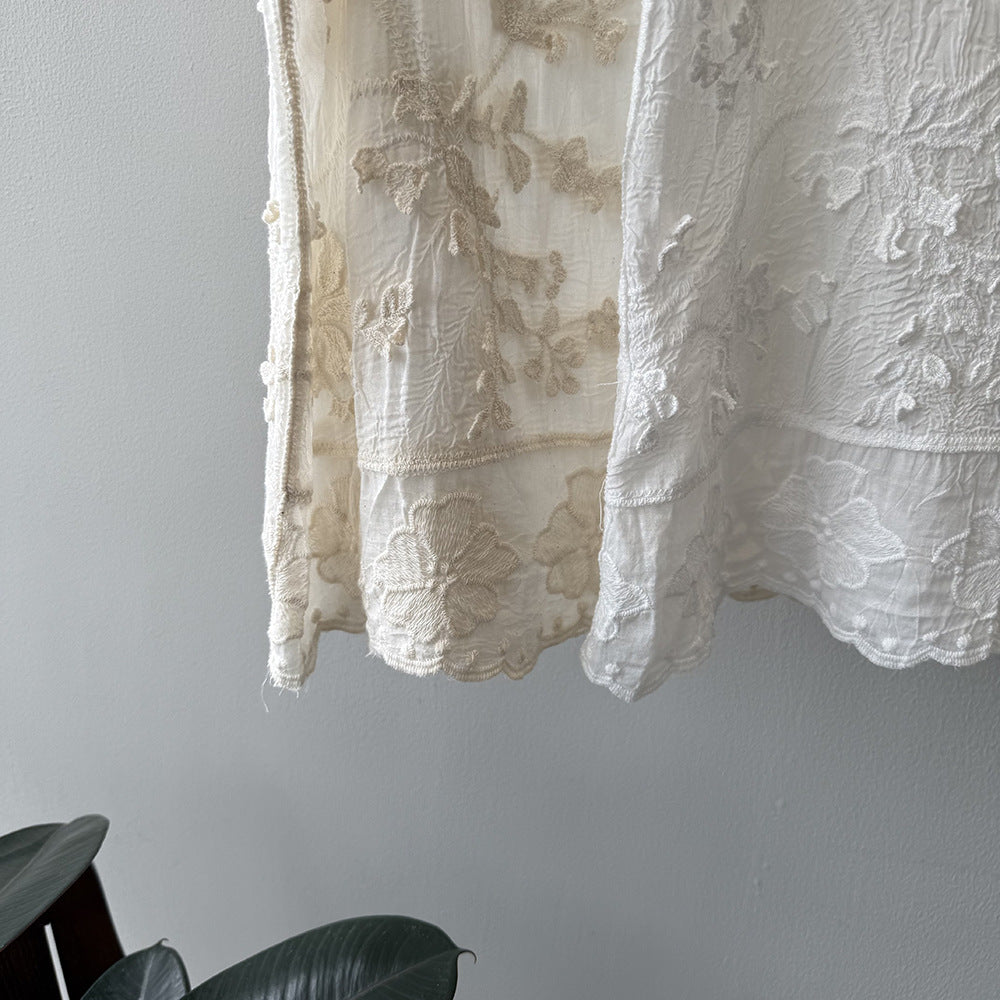 法式鏤空重工刺繡緹花蕾絲吊帶無袖背心-2色
