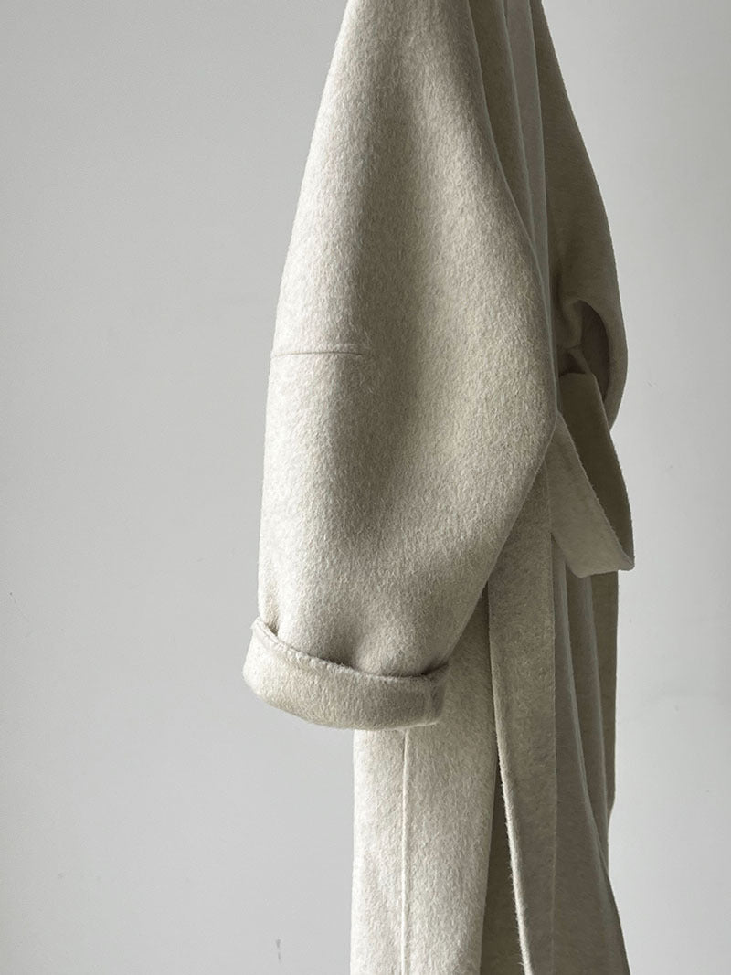 韓版慵懶斜扣領長款雙面呢羊毛大衣外套-3色