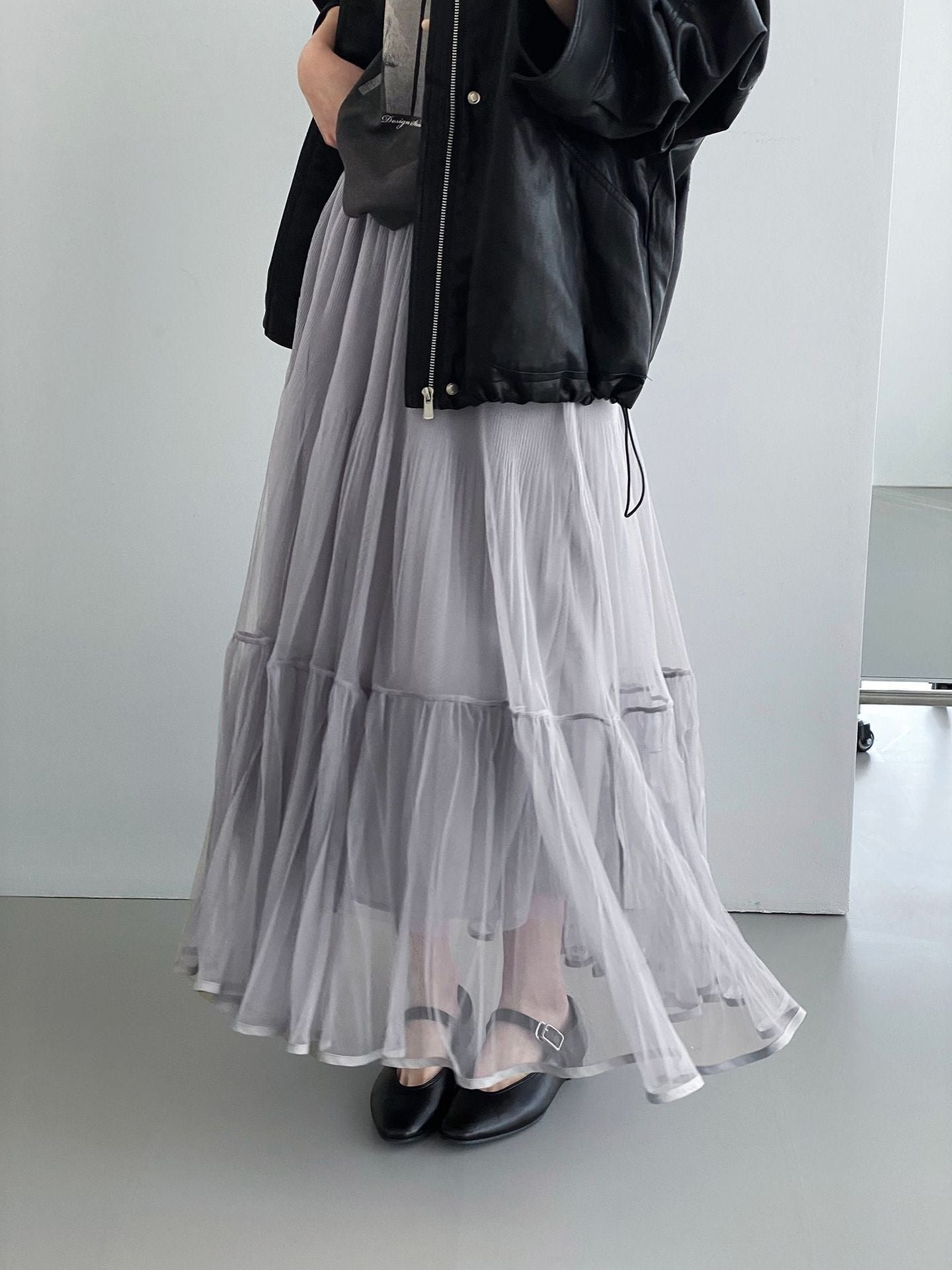 韓系溫柔飄逸網紗拼接百搭浪漫半身裙-3色