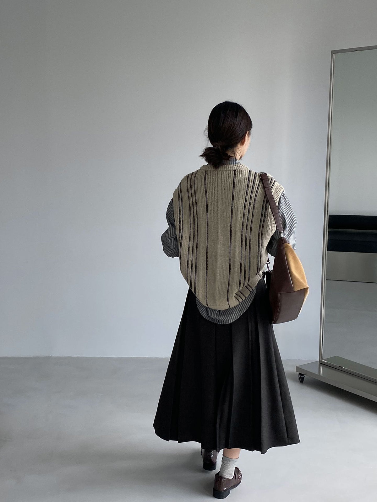老錢風V領條紋無袖針織馬甲背心-4色