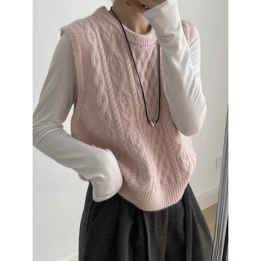 (48H出貨)糖果色圓領麻花軟糯針織背心馬甲-6色