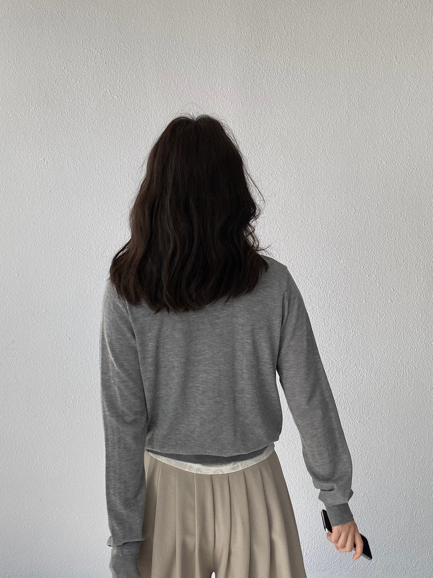 韓系氧氣感V領寬鬆純色顯瘦木耳邊針織開衫-8色