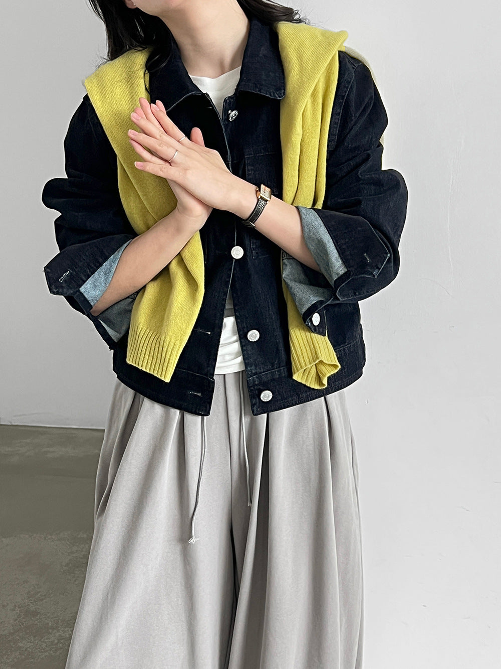100%純棉復古經典翻領植絨牛仔短外套