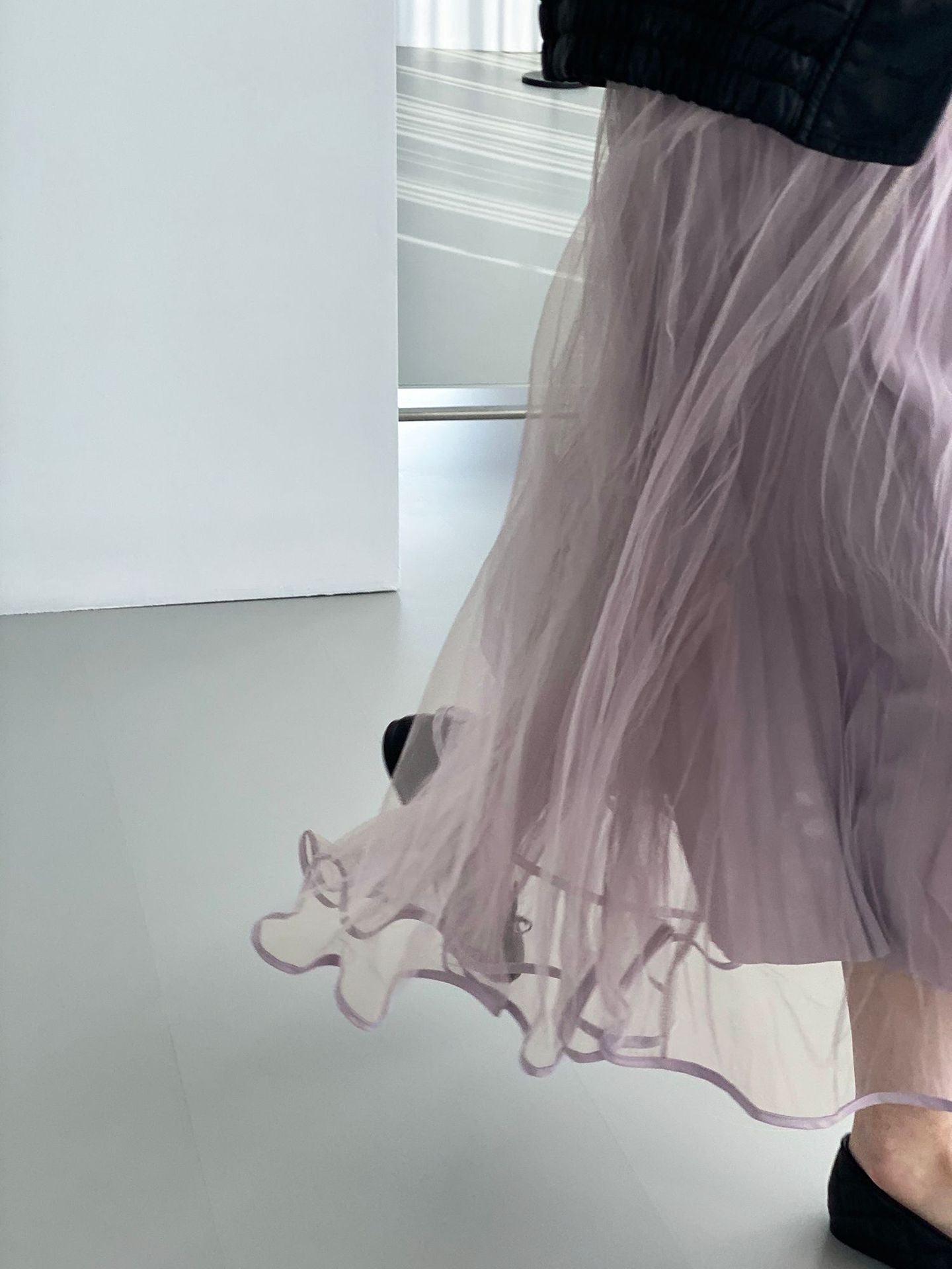 韓系重工鬆緊腰垂感飄逸壓褶網紗半身裙-4色
