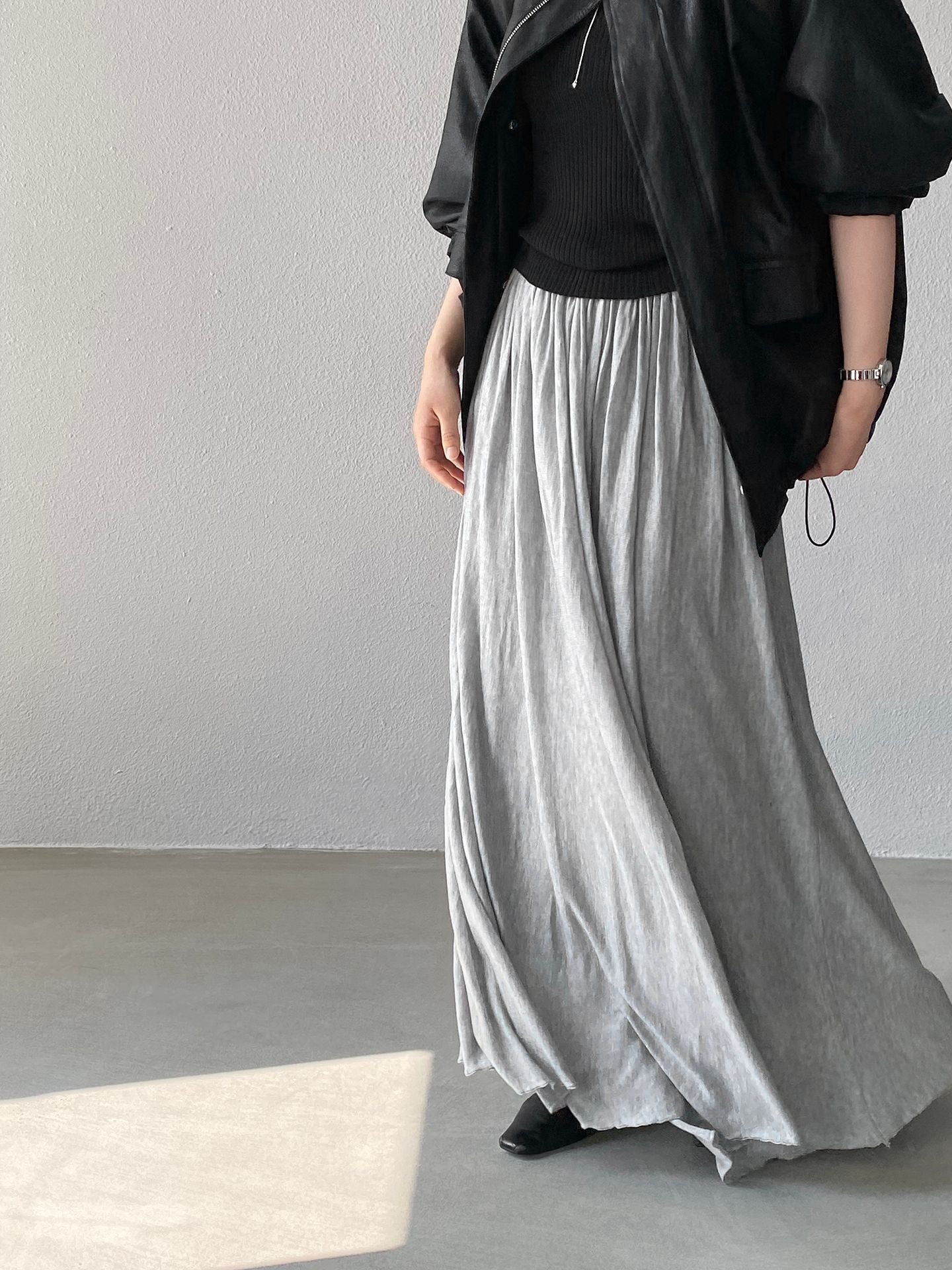 天絲垂墜感氣質優雅百褶半身裙-4色