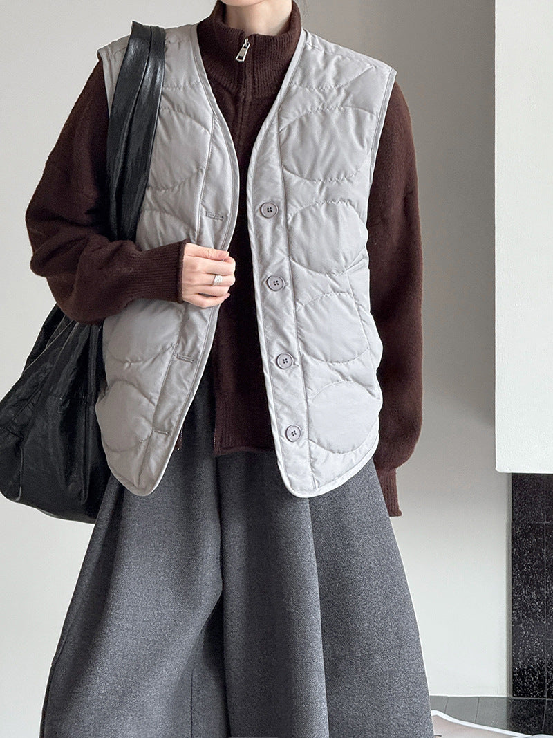 韓系90%白鴨絨菱格馬甲外套-2色
