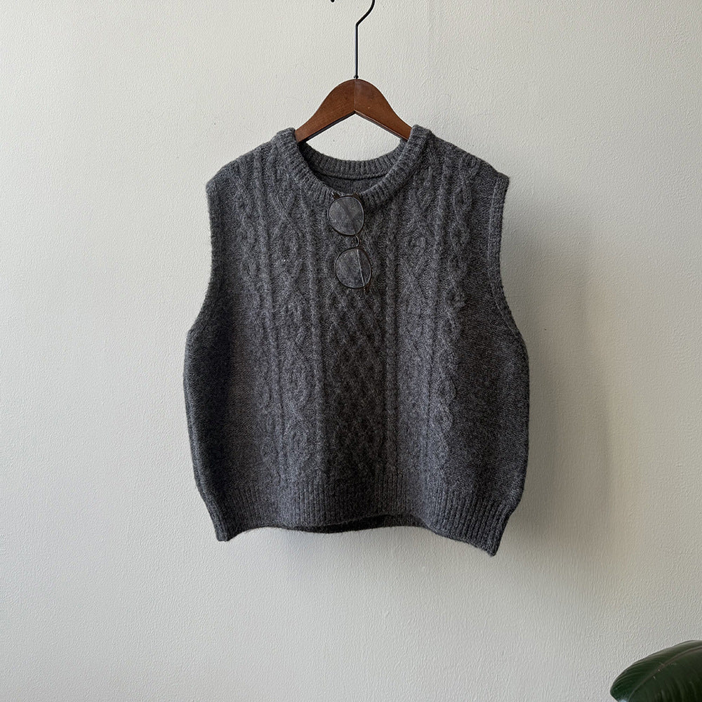 (48H出貨)糖果色圓領麻花軟糯針織背心馬甲-6色