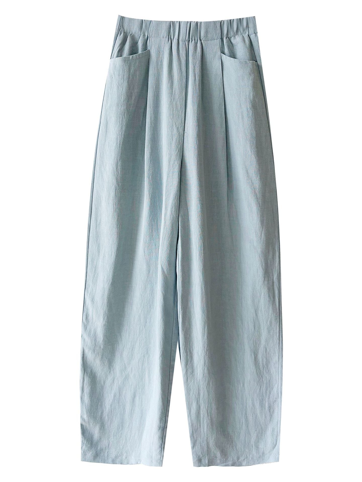 韓系亞麻垂墜感鬆緊腰闊腿褲-3色