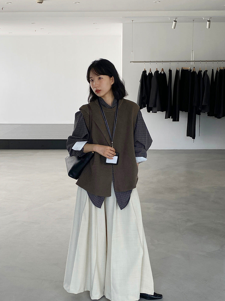 韓版不規則疊穿百搭款針織馬甲上衣-3色