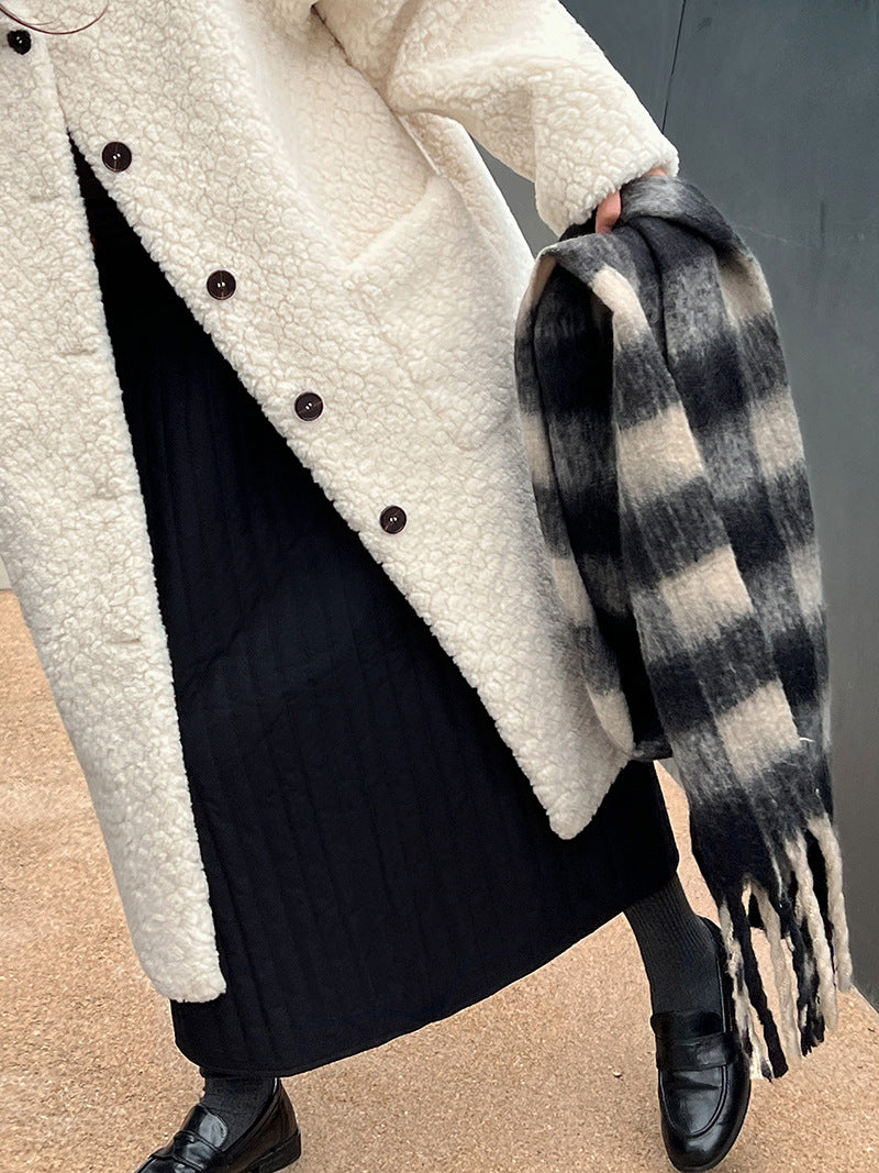 韓系加厚皮毛一體環保皮草羊羔毛大衣外套-2色