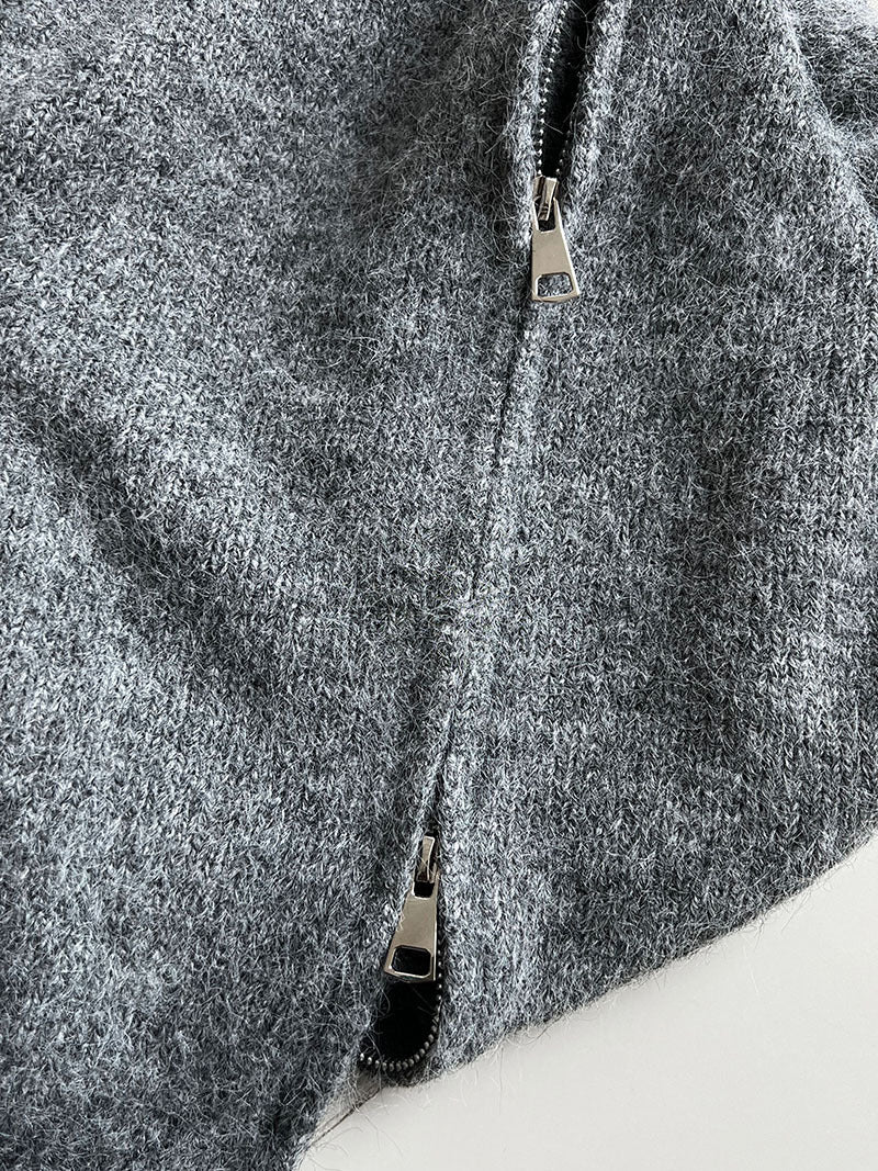 韓系軟糯休閒針織毛衣+卷邊A字短裙-兩件式套裝-3色